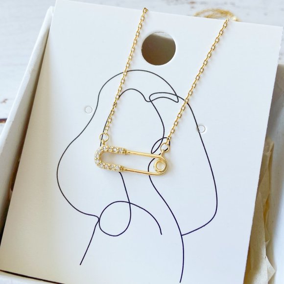 Gold Vermeil Safety Pin Necklace - Picture 3 of 7